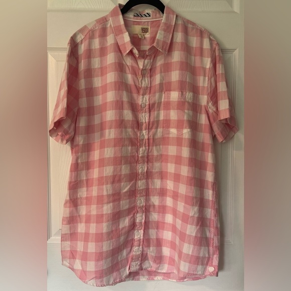 New With Tags 1901 Pink Shore Buffalo Button Down Short Sleeved Shirt - Picture 1 of 4